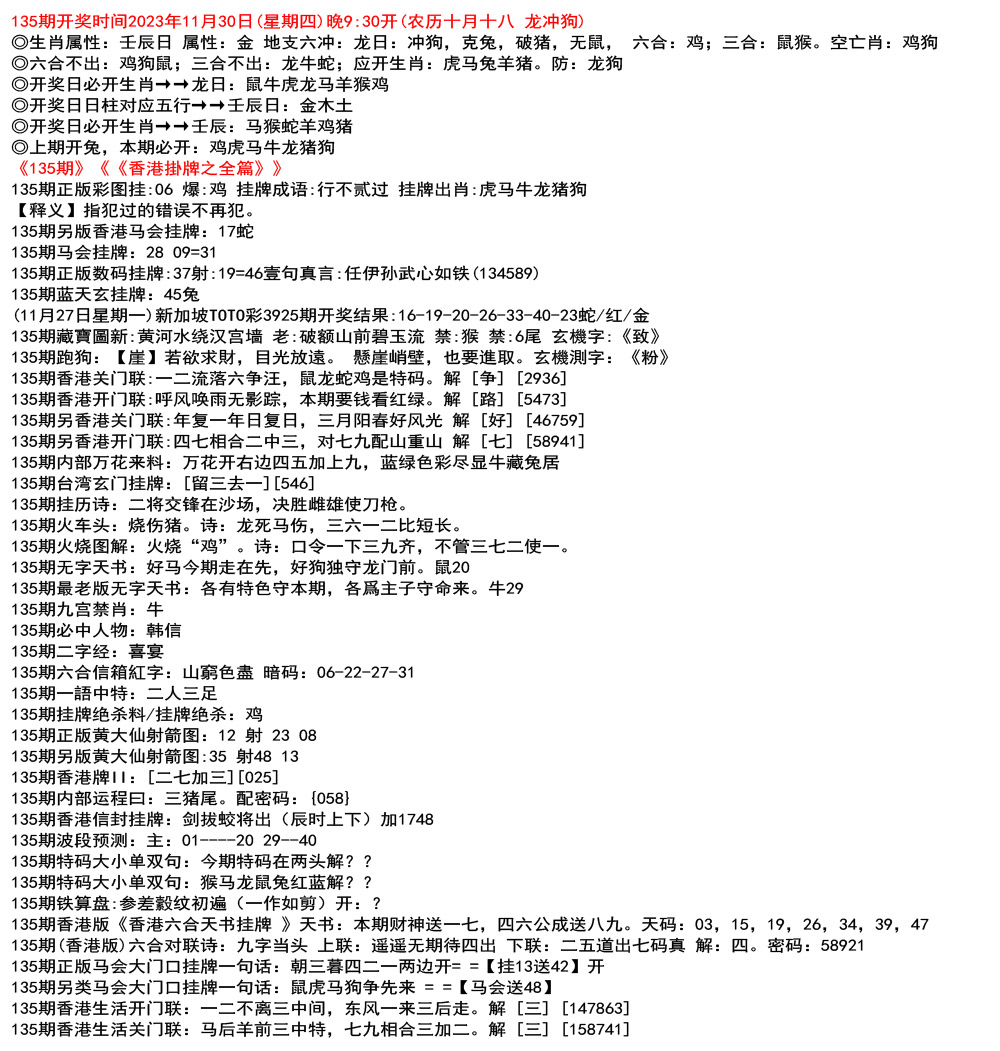 香港挂牌之全篇资料