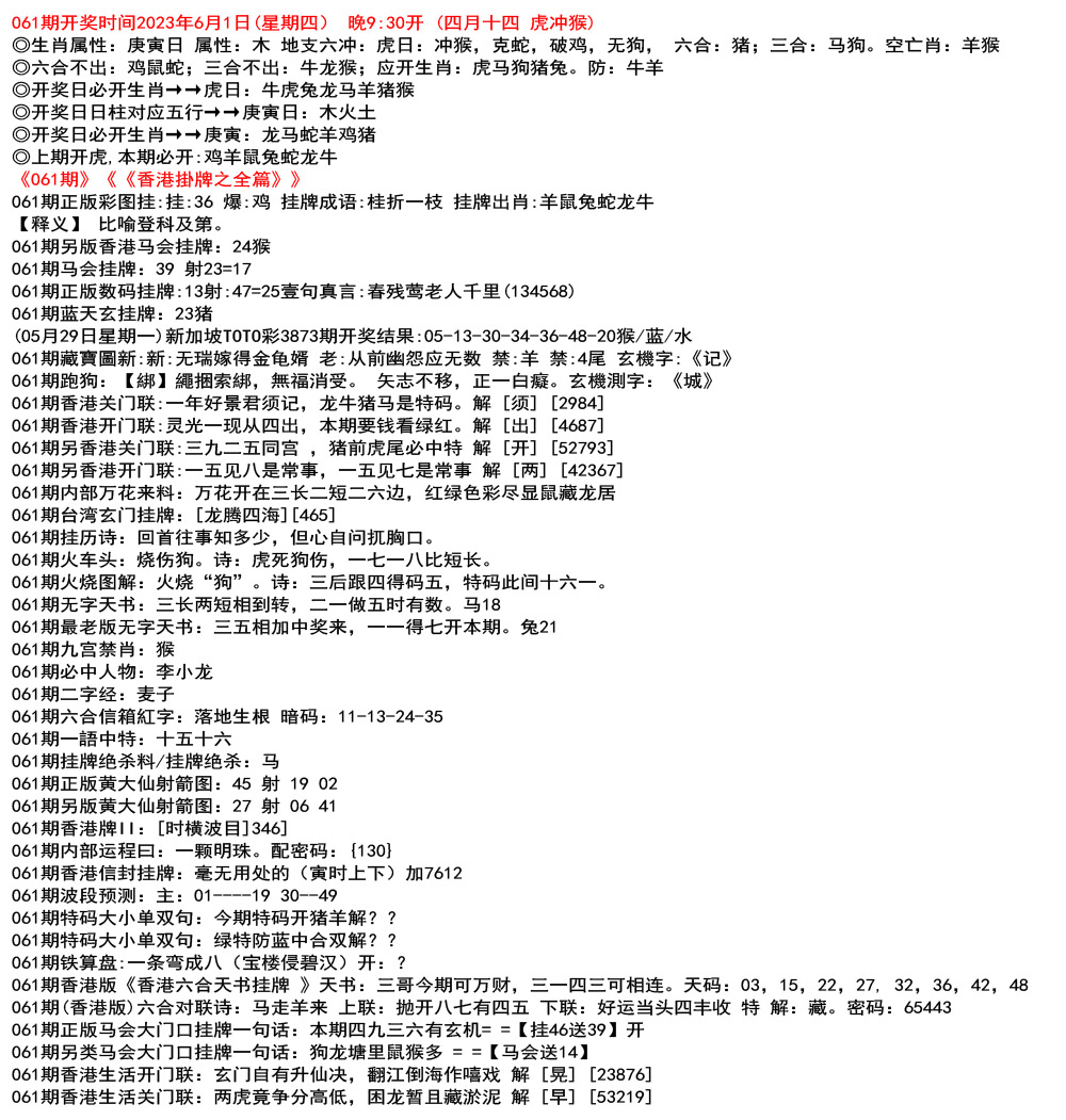 香港挂牌之全篇资料
