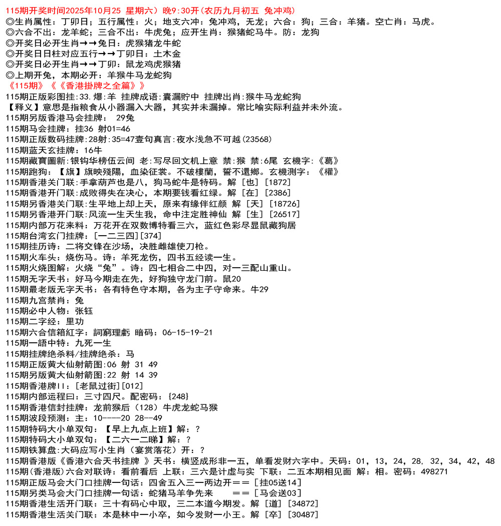 香港挂牌之全篇资料