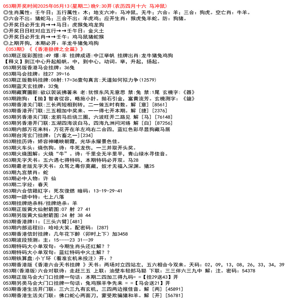 香港挂牌之全篇资料