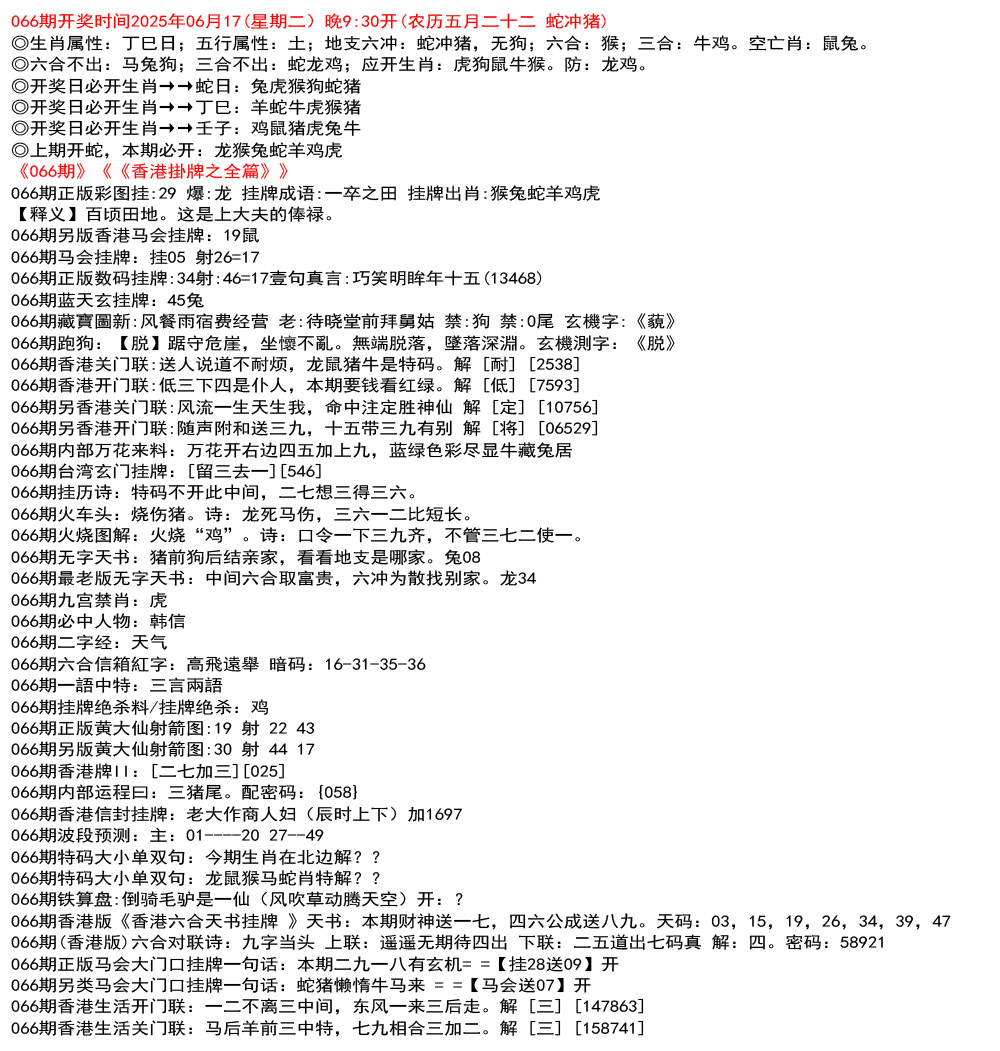 香港挂牌之全篇资料
