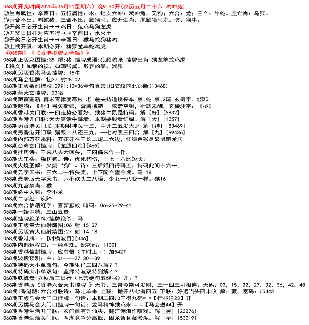 香港挂牌之全篇资料