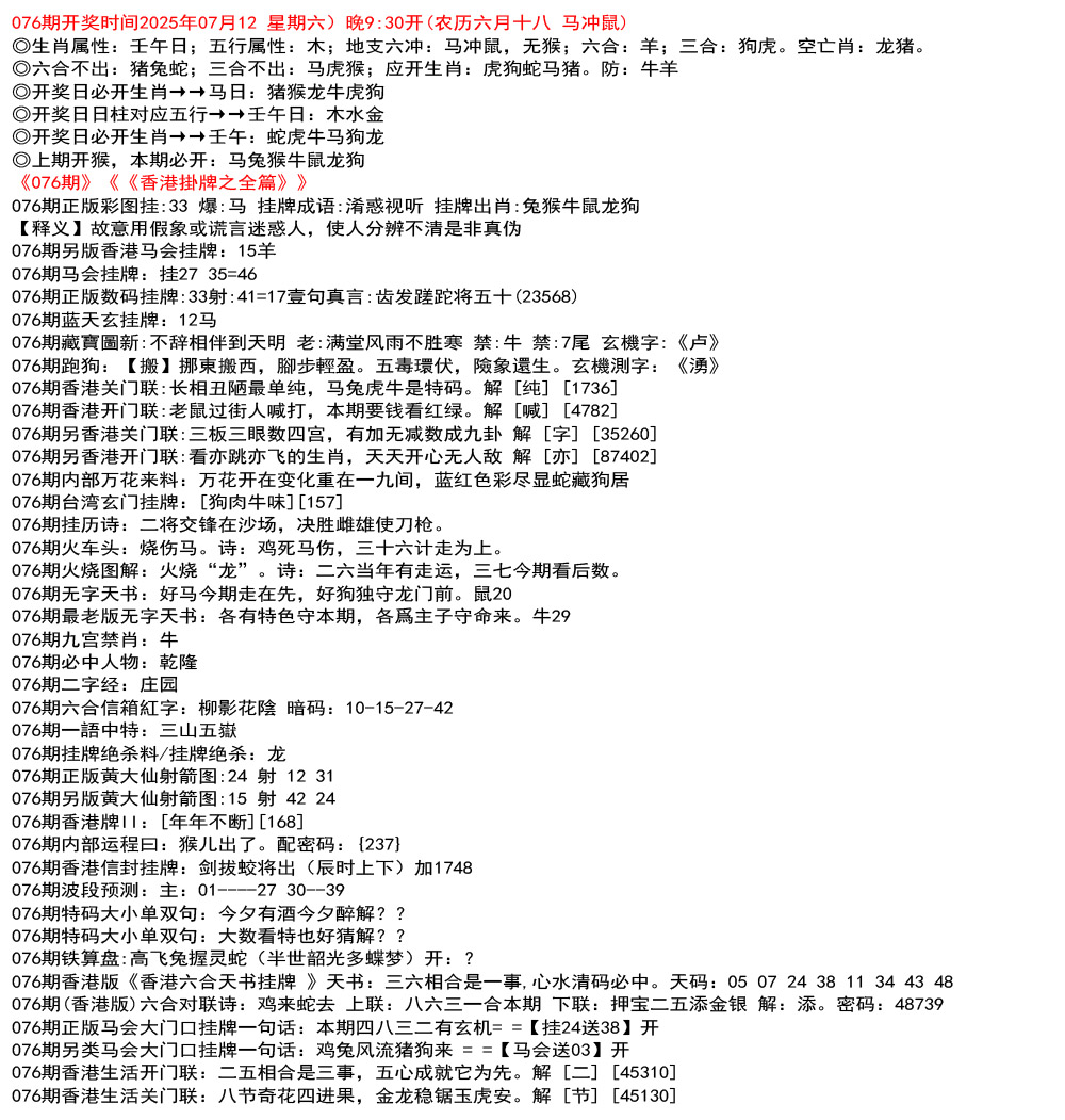 香港挂牌之全篇资料