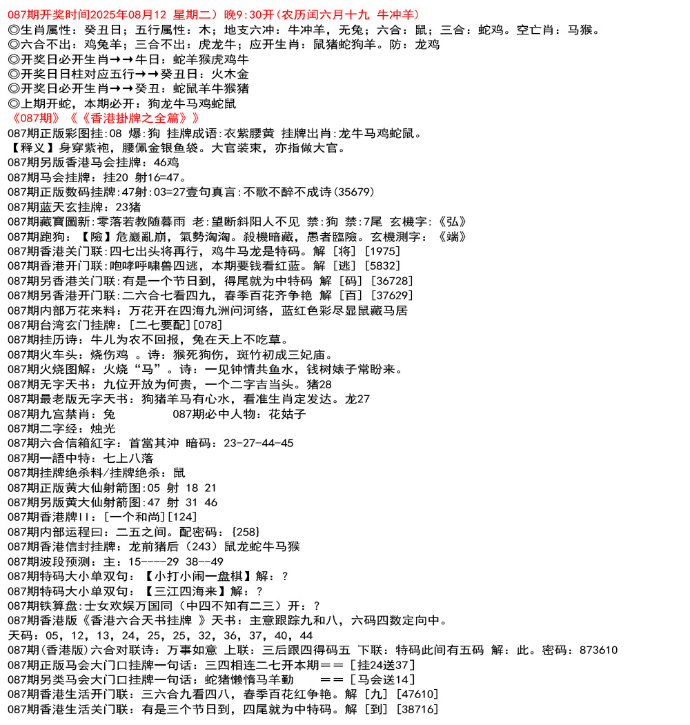 香港挂牌之全篇资料