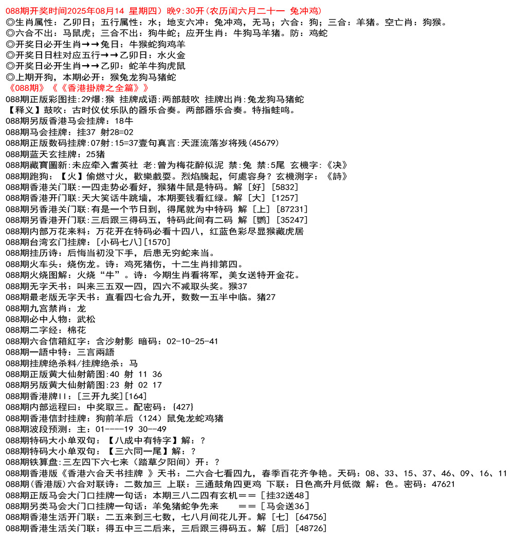 香港挂牌之全篇资料