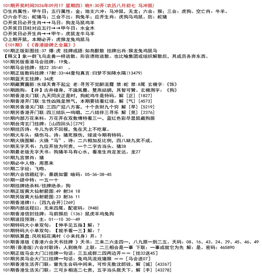 香港挂牌之全篇资料