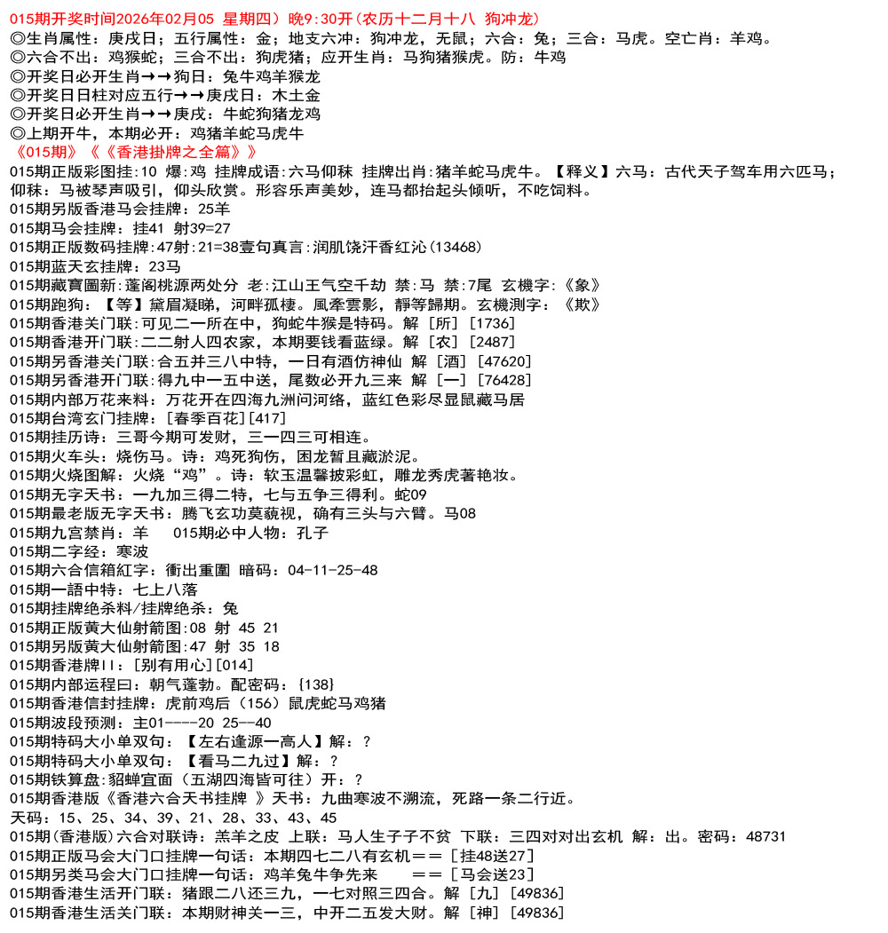 香港挂牌之全篇资料