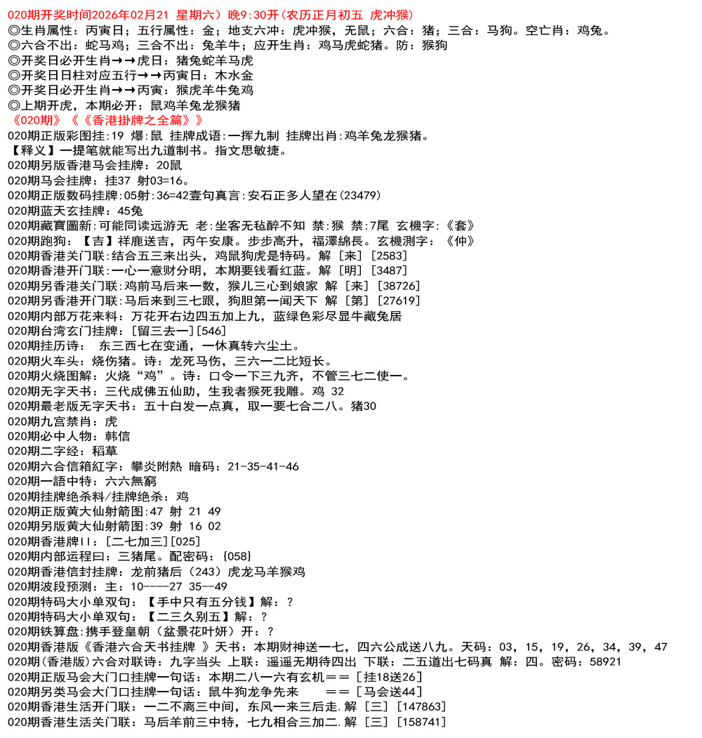 香港挂牌之全篇资料