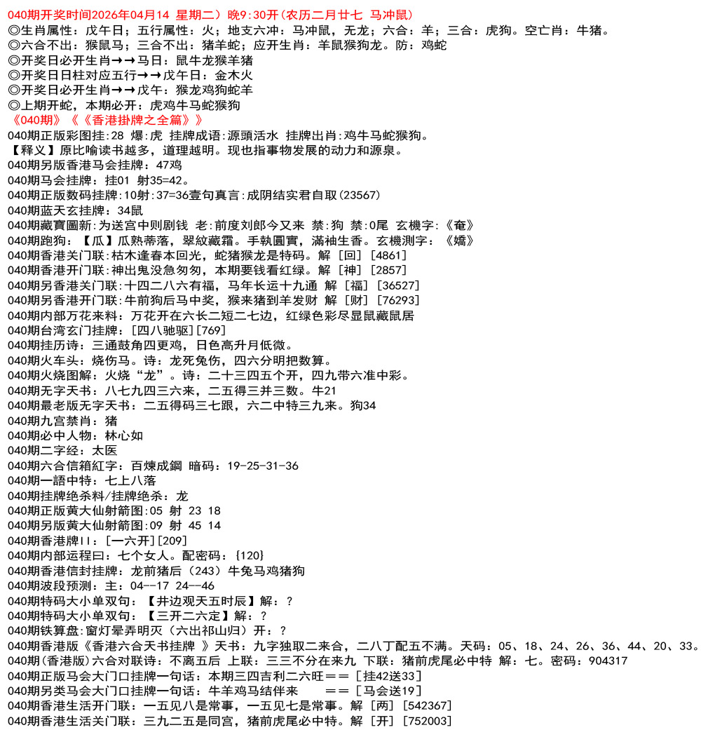 香港挂牌之全篇资料
