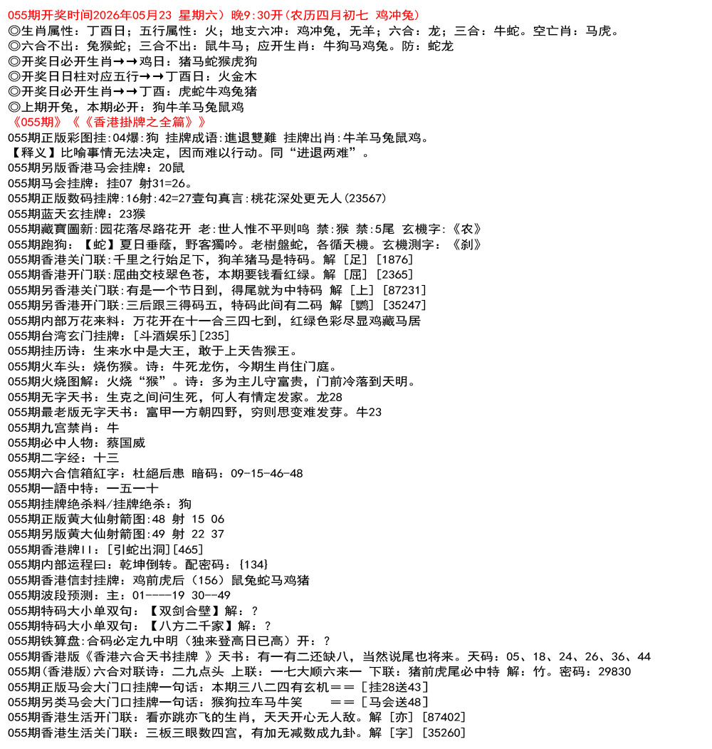 香港挂牌之全篇资料