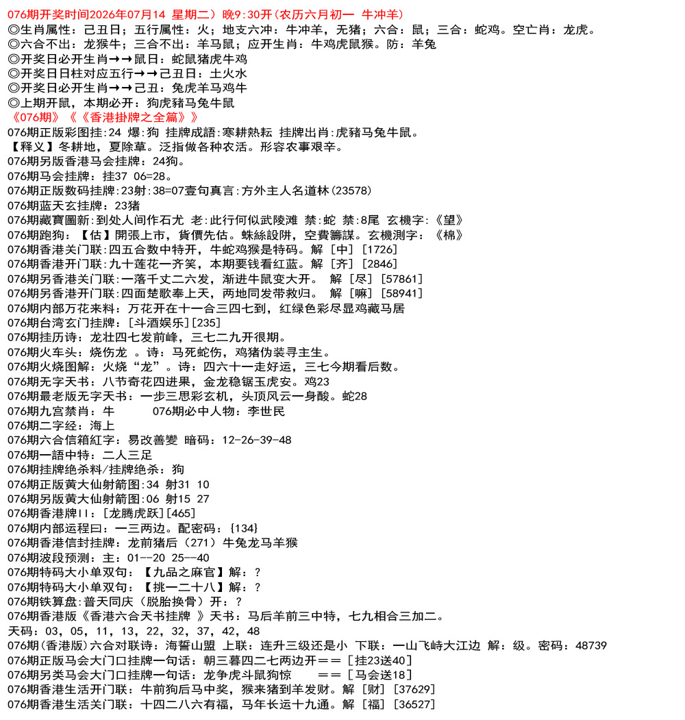 香港挂牌之全篇资料