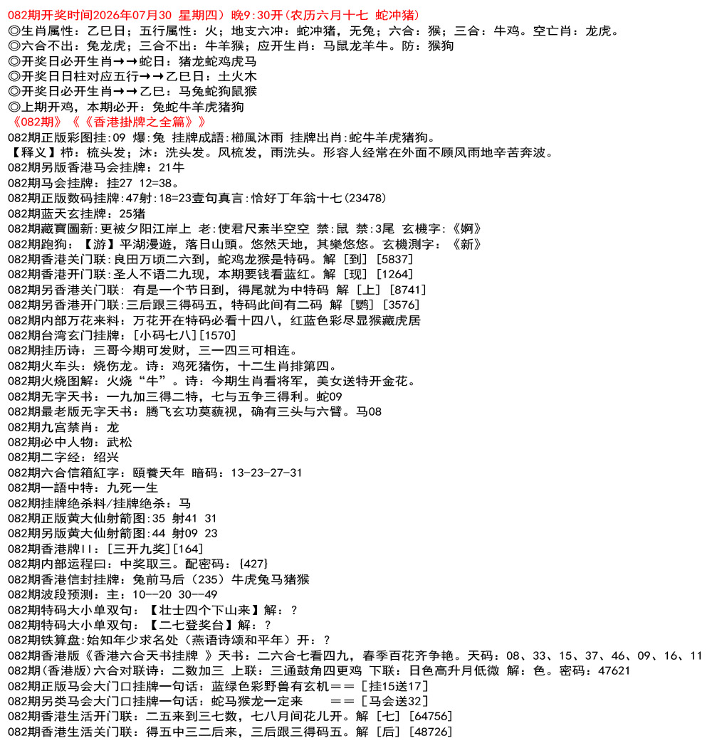 香港挂牌之全篇资料
